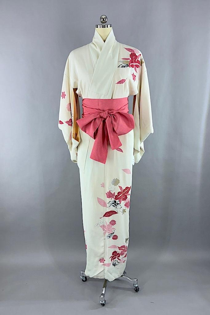 Vintage Pink Cattleya Orchid Silk Kimono-ThisBlueBird