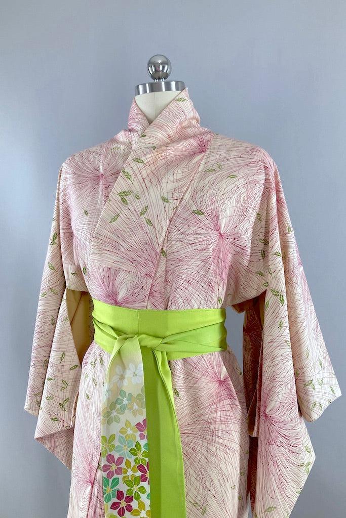 Vintage Pink Chrysanthemum Silk Kimono-ThisBlueBird