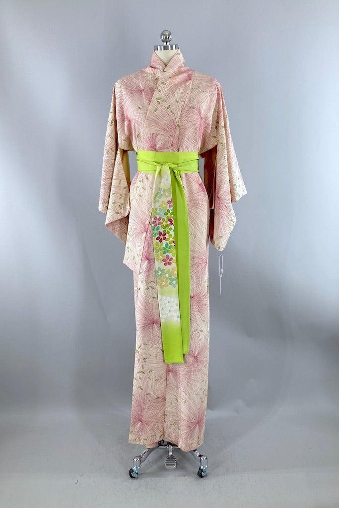 Vintage Pink Chrysanthemum Silk Kimono-ThisBlueBird