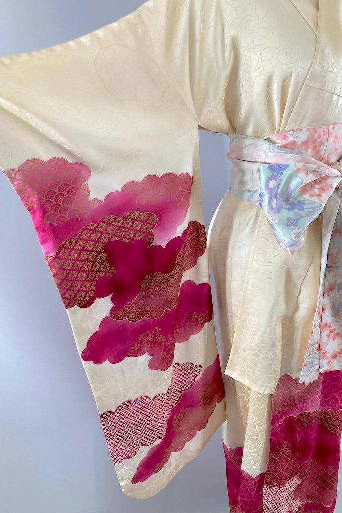 Vintage Pink Clouds Silk Kimono-ThisBlueBird