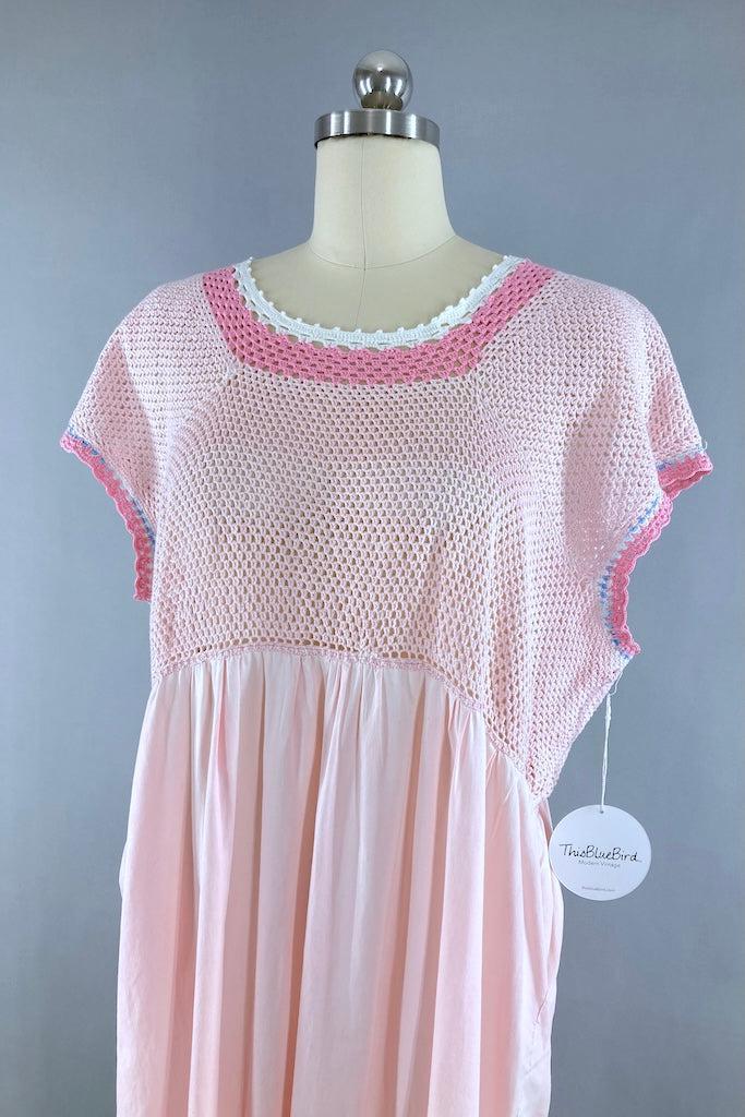 Vintage Pink Crochet Cotton Dress-ThisBlueBird
