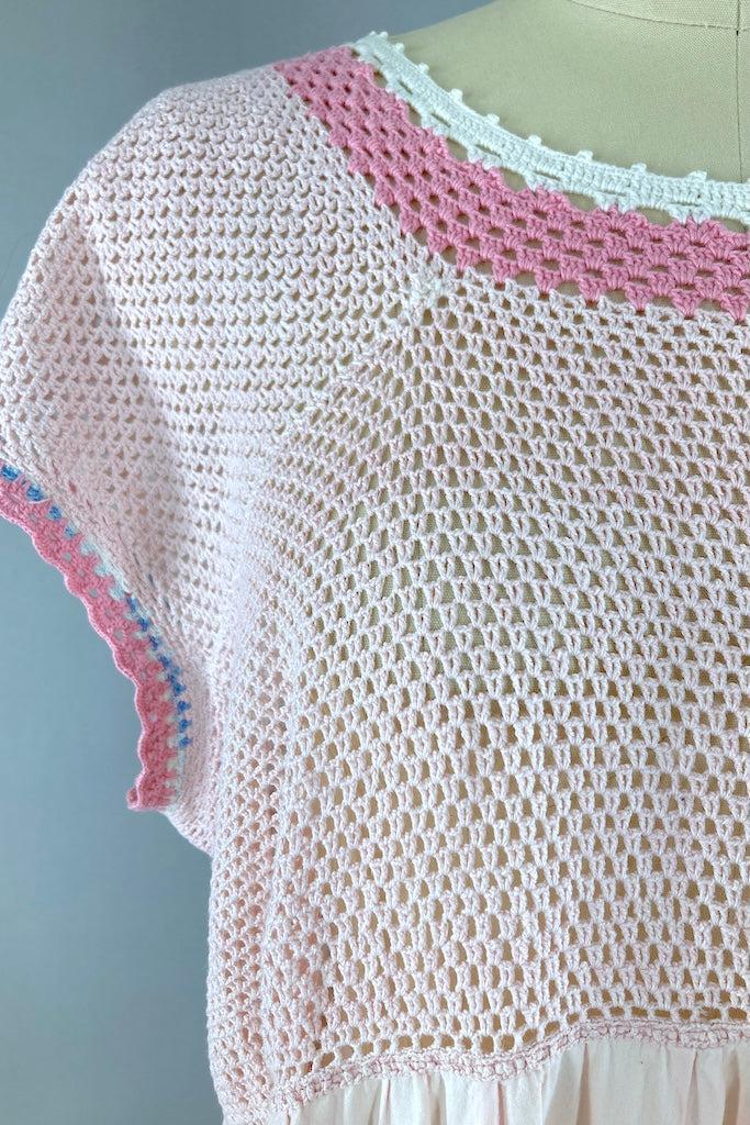 Vintage Pink Crochet Cotton Dress-ThisBlueBird