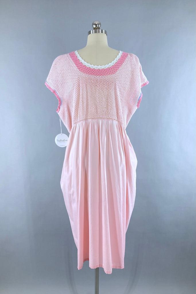 Vintage Pink Crochet Cotton Dress-ThisBlueBird