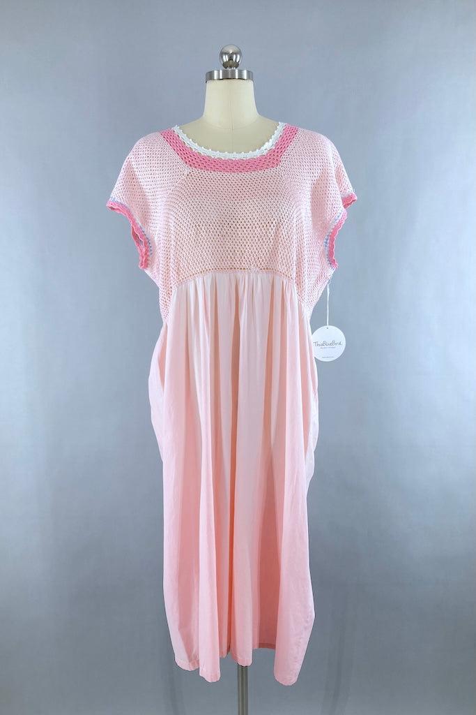 Vintage Pink Crochet Cotton Dress-ThisBlueBird