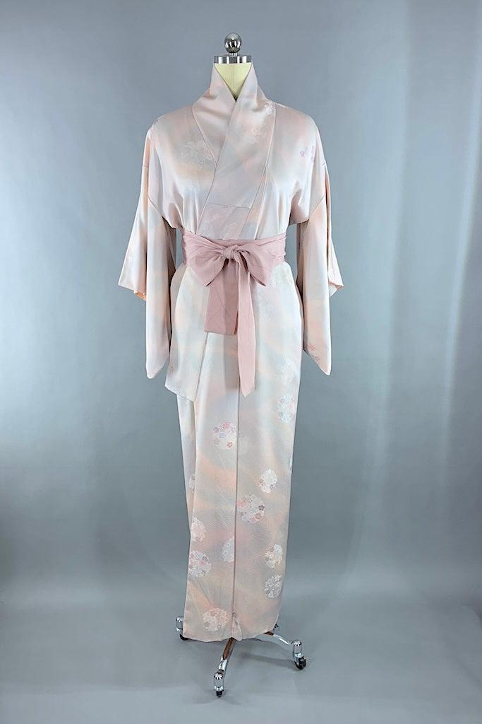 Vintage Pink &amp; Gray Ombre Silk Kimono-ThisBlueBird