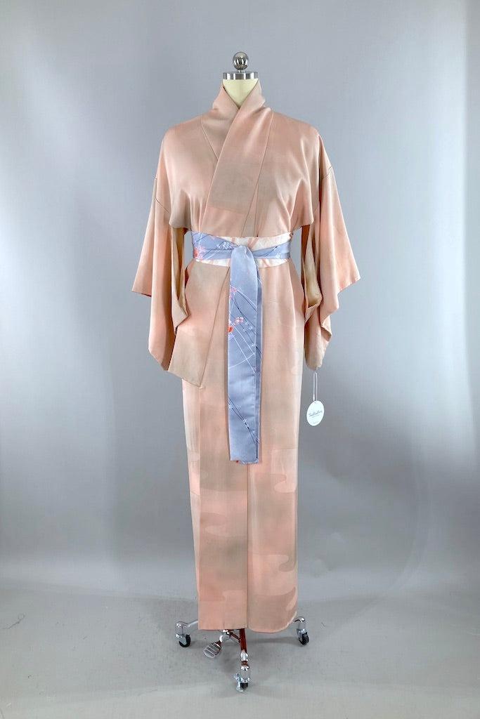 Vintage Pink &amp; Grey Ombre Silk Kimono Robe-ThisBlueBird