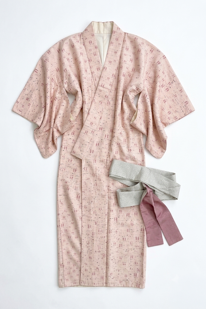 Vintage Pink Ikat Raw Silk Kimono Robe-ThisBlueBird