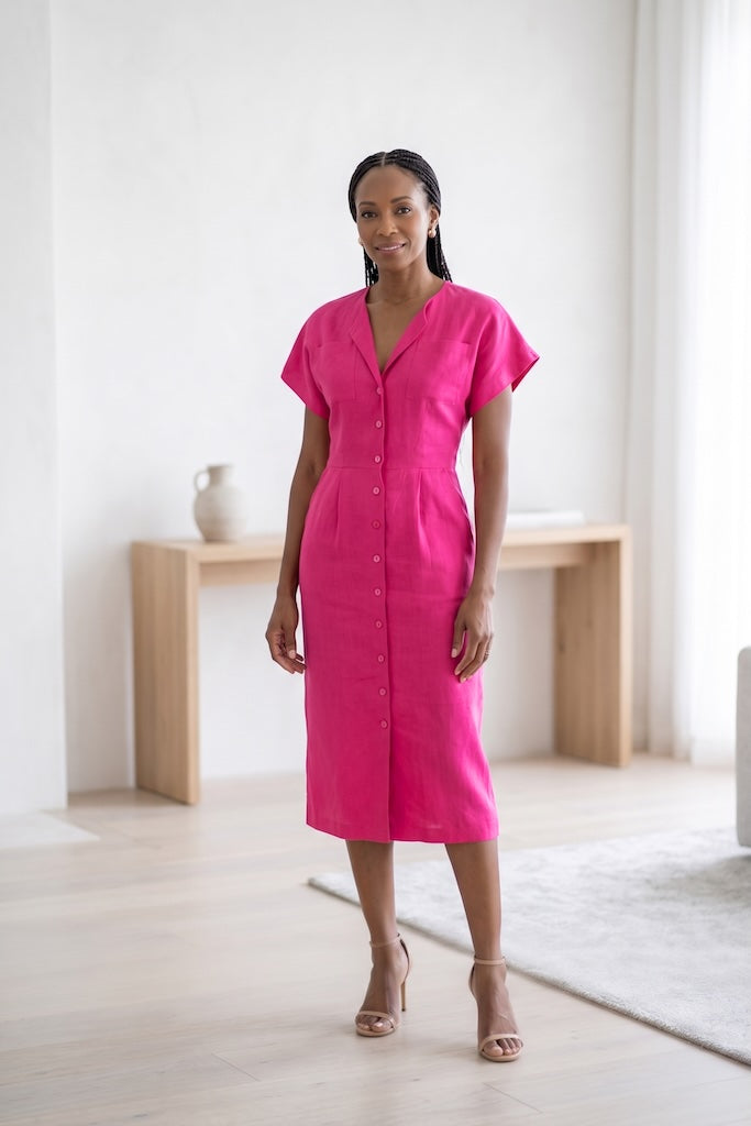 Vintage Pink Linen Day Dress-ThisBlueBird