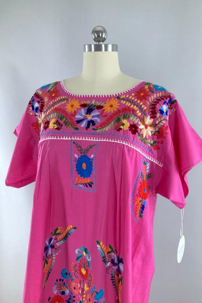 Vintage Pink Mexican Embroidered Dress-ThisBlueBird