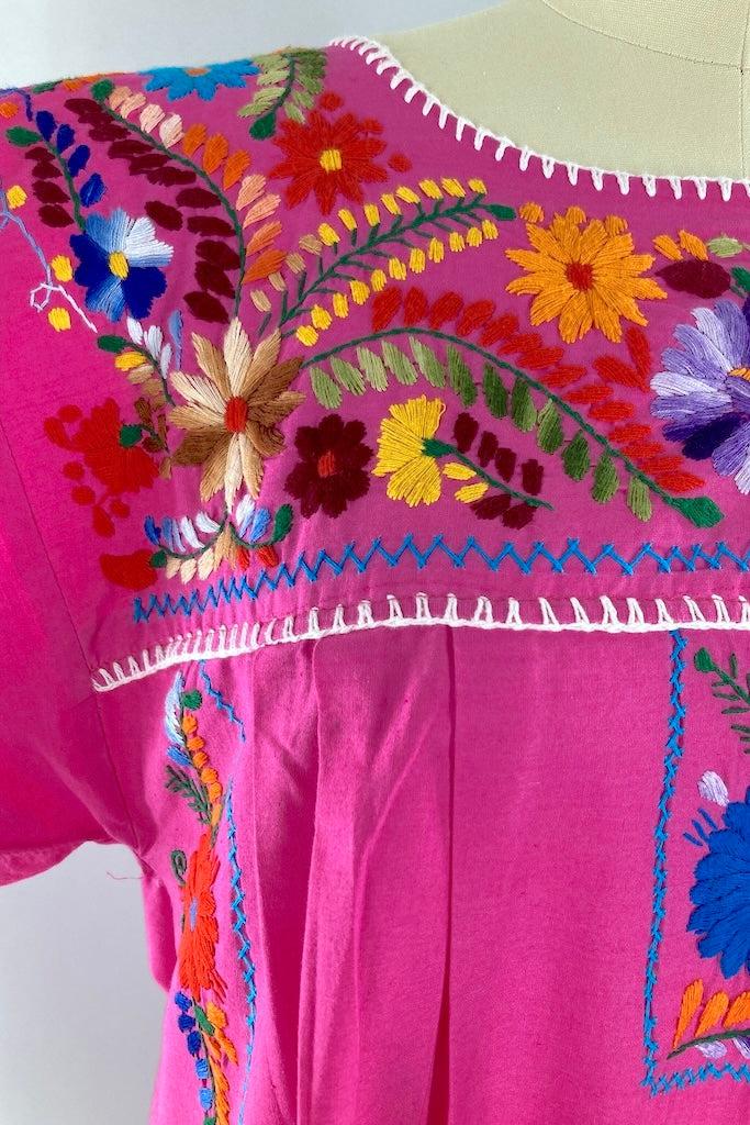 Vintage Pink Mexican Embroidered Dress-ThisBlueBird