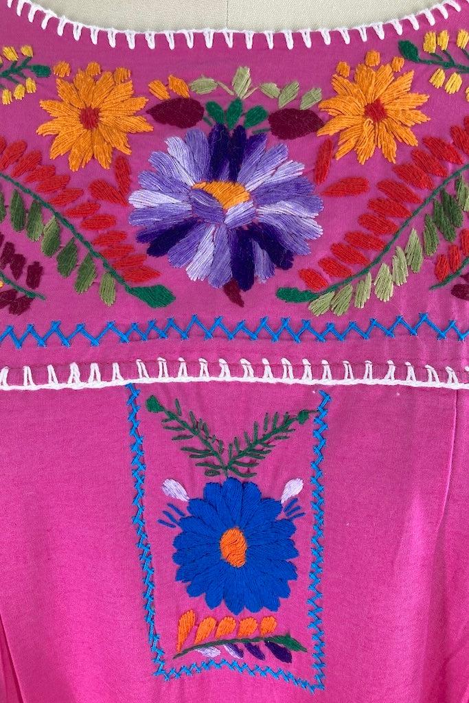 Vintage Pink Mexican Embroidered Dress-ThisBlueBird