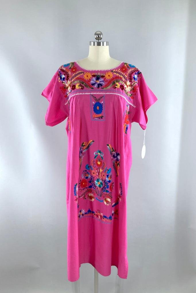 Vintage Pink Mexican Embroidered Dress-ThisBlueBird