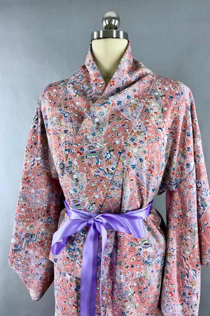 Vintage Pink Novelty Print Kimono-ThisBlueBird