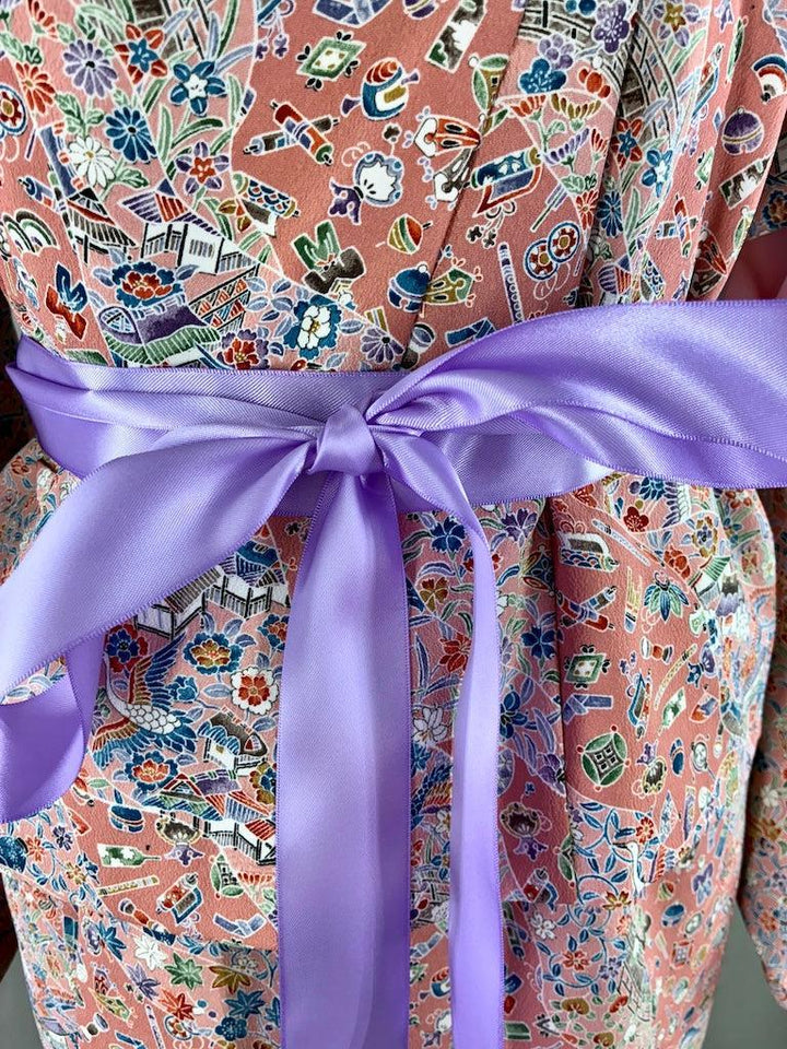 Vintage Pink Novelty Print Kimono-ThisBlueBird