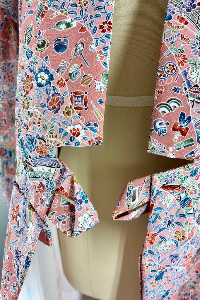 Vintage Pink Novelty Print Kimono-ThisBlueBird