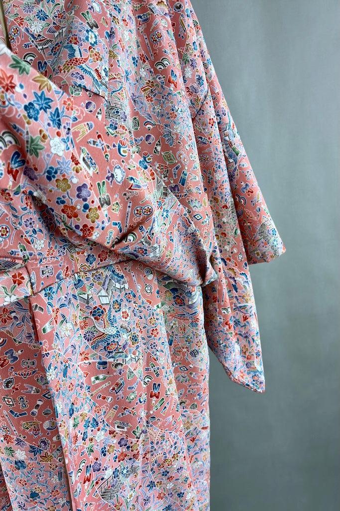 Vintage Pink Novelty Print Kimono-ThisBlueBird