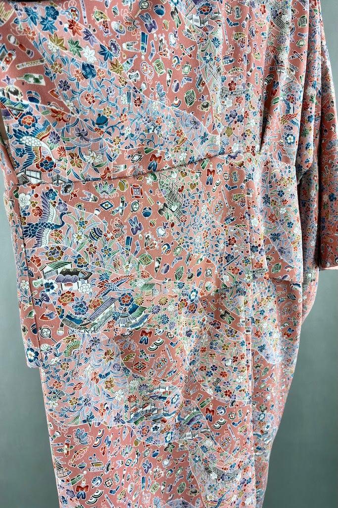 Vintage Pink Novelty Print Kimono-ThisBlueBird