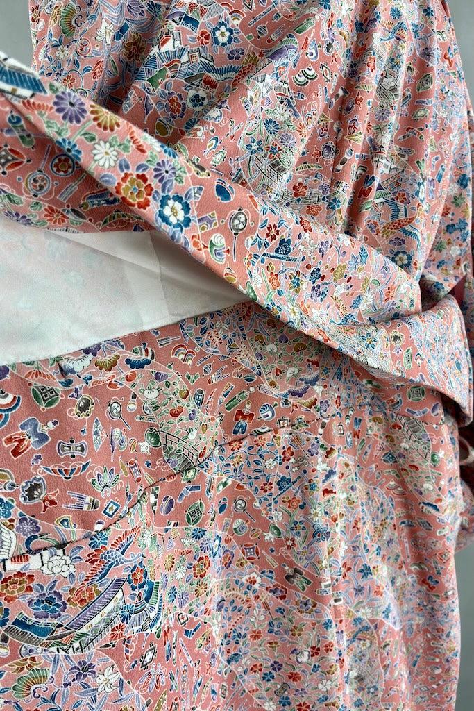 Vintage Pink Novelty Print Kimono-ThisBlueBird
