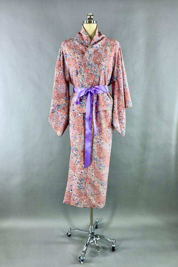 Vintage Pink Novelty Print Kimono-ThisBlueBird