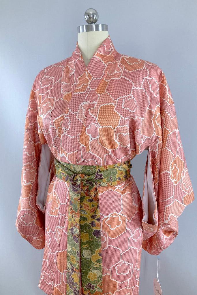 Vintage Pink &amp; Orange Abstract Print Kimono-ThisBlueBird