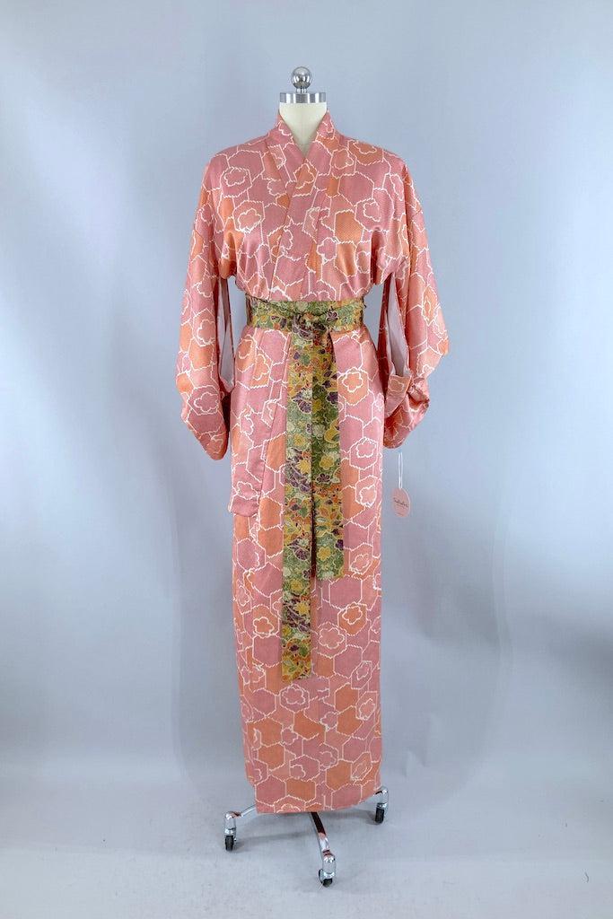 Vintage Pink &amp; Orange Abstract Print Kimono-ThisBlueBird