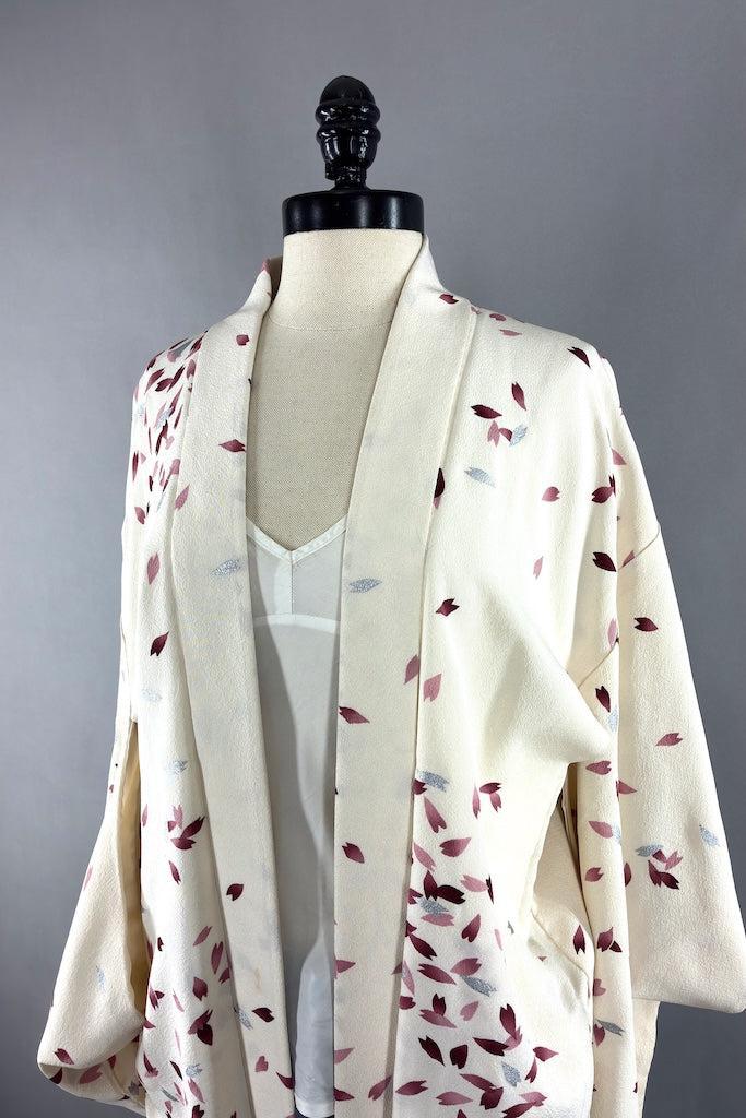 Vintage Pink Petals Silk Kimono Jacket-ThisBlueBird