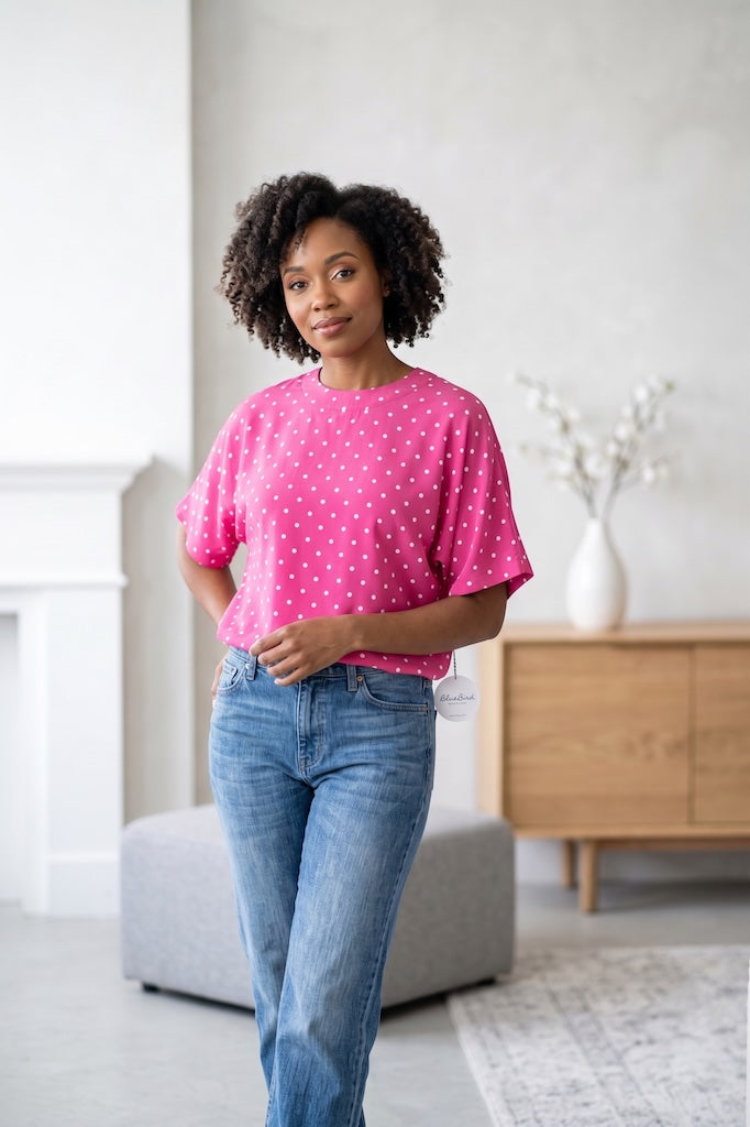 Vintage Pink Polka Dot Blouse-ThisBlueBird