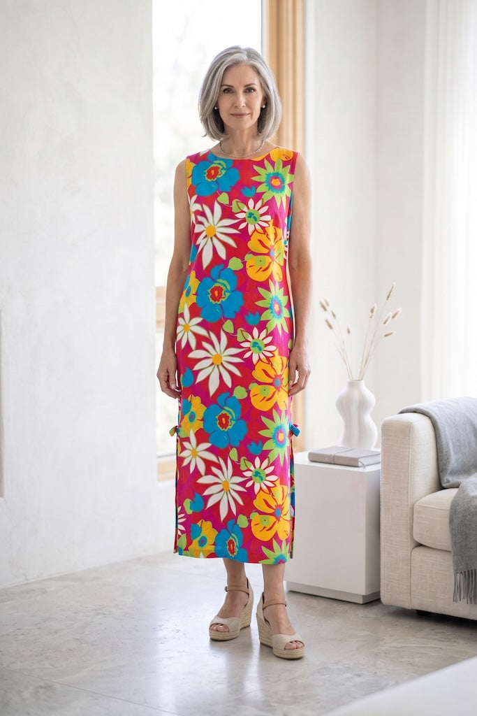 Vintage Pink &amp; Red Floral Maxi Dress-ThisBlueBird