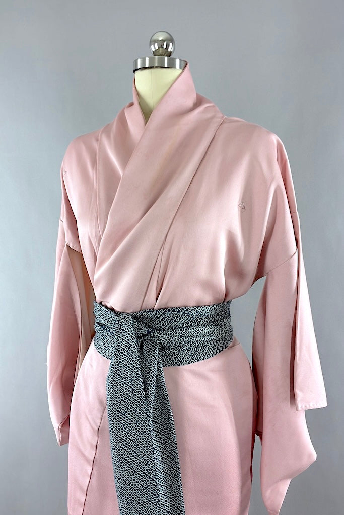 Vintage Pink Sandhill Cranes Silk Kimono Robe-ThisBlueBird