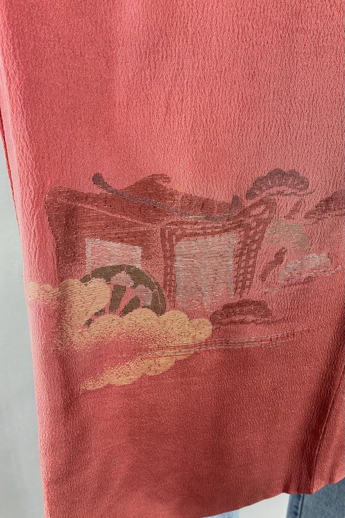Vintage Pink Terra Cotta Silk Kimono Cardigan-ThisBlueBird