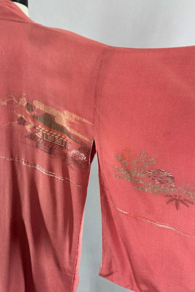 Vintage Pink Terra Cotta Silk Kimono Cardigan-ThisBlueBird