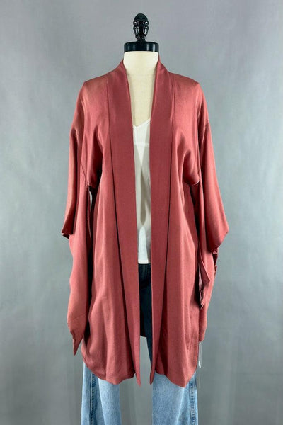 Vintage Pink Terra Cotta Silk Kimono Cardigan-ThisBlueBird