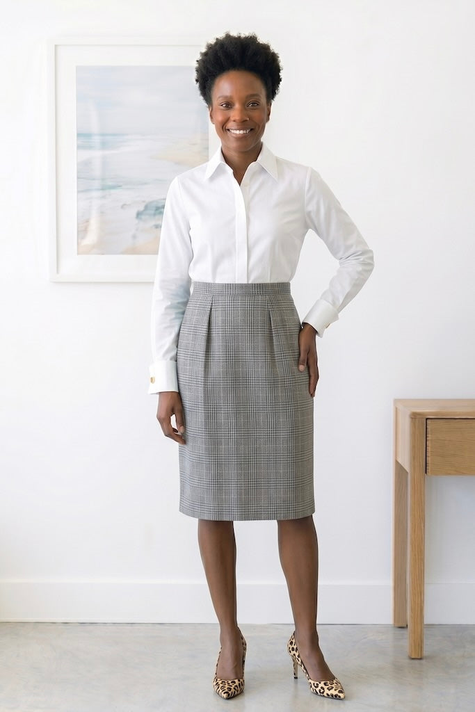 Vintage Plaid Silk Pencil Skirt-ThisBlueBird