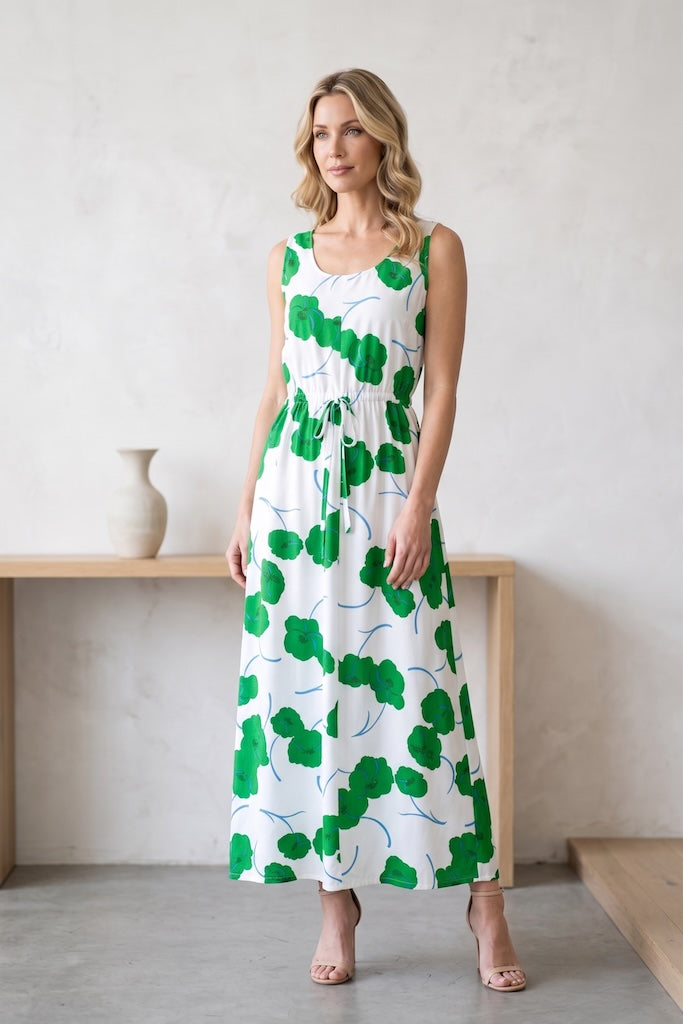 Vintage Preppy Floral Print Maxi Dress-ThisBlueBird