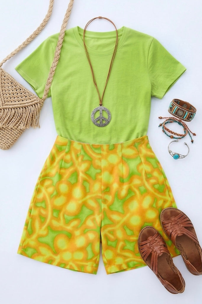 Vintage Psychedelic Yellow Bermuda Shorts-ThisBlueBird