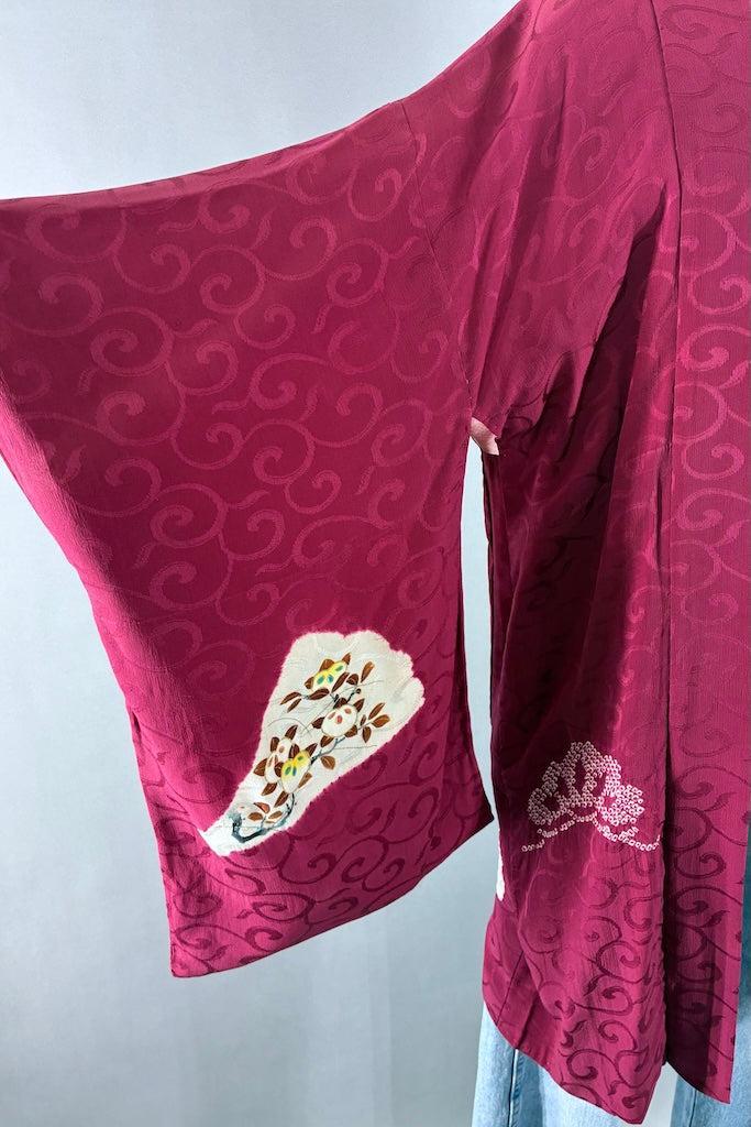 Vintage Puprle Shibori Birds Kimono Cardigan-ThisBlueBird