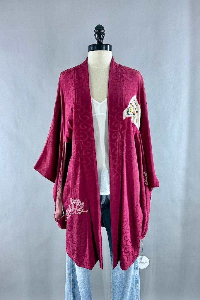 Vintage Puprle Shibori Birds Kimono Cardigan-ThisBlueBird