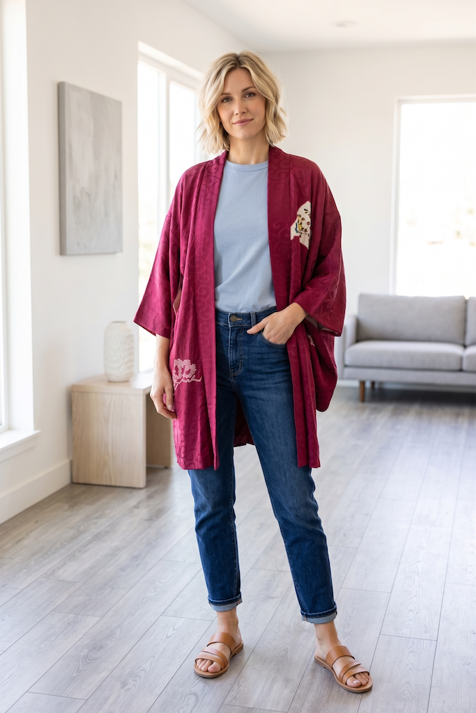 Vintage Puprle Shibori Birds Kimono Cardigan-ThisBlueBird