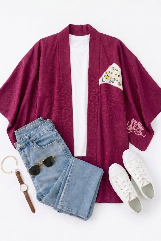 Vintage Puprle Shibori Birds Kimono Cardigan-ThisBlueBird