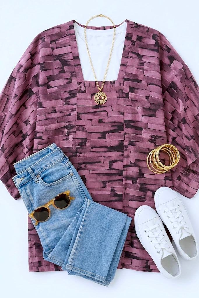 Vintage Purple Abstract Kimono Cardigan-ThisBlueBird