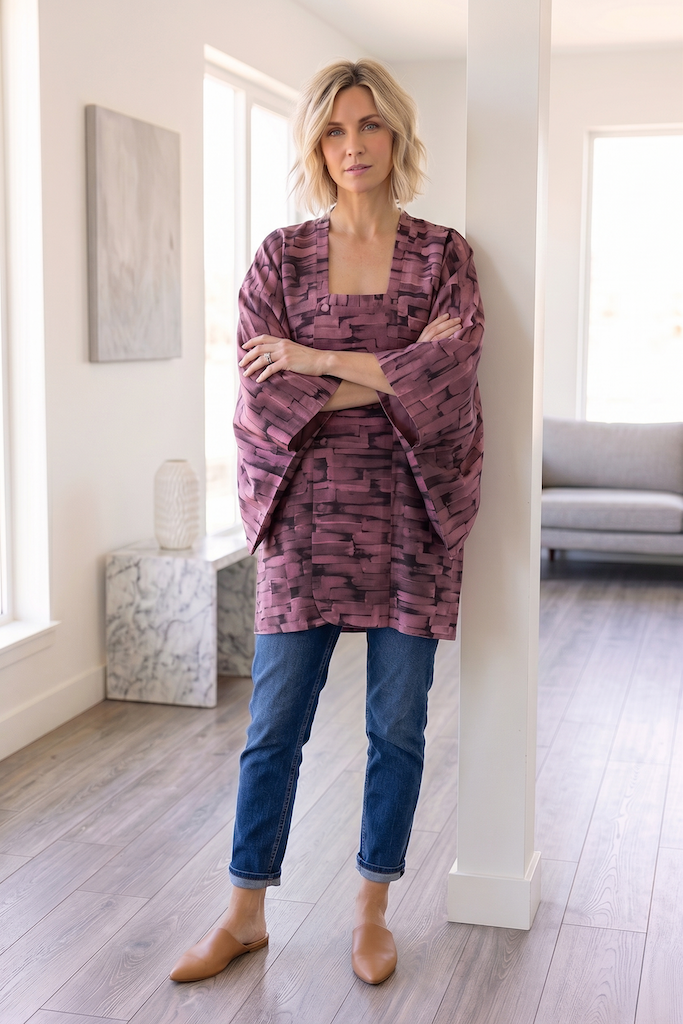 Vintage Purple Abstract Kimono Cardigan-ThisBlueBird