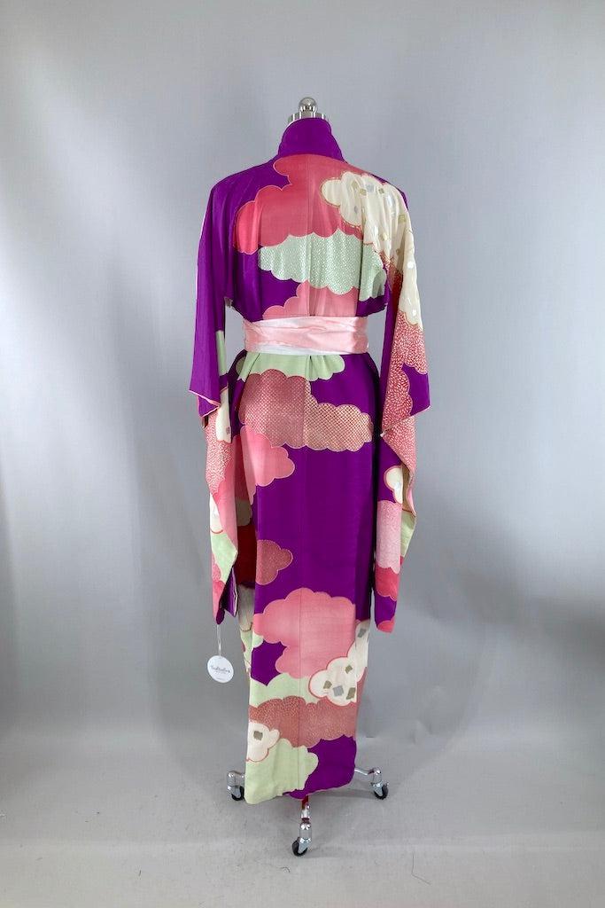 Vintage Purple Clouds Silk Furisode Kimono-ThisBlueBird