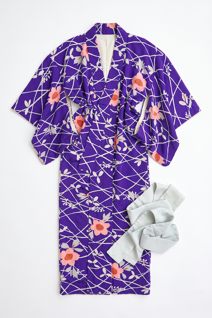 Vintage Purple Floral Kimono Robe-ThisBlueBird