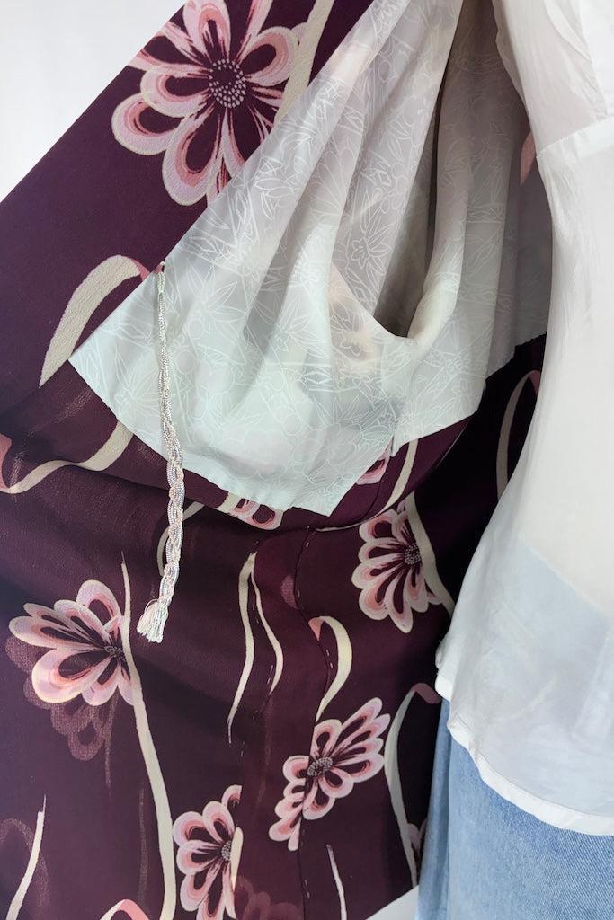 Vintage Purple Floral Silk Kimono Cardigan-ThisBlueBird