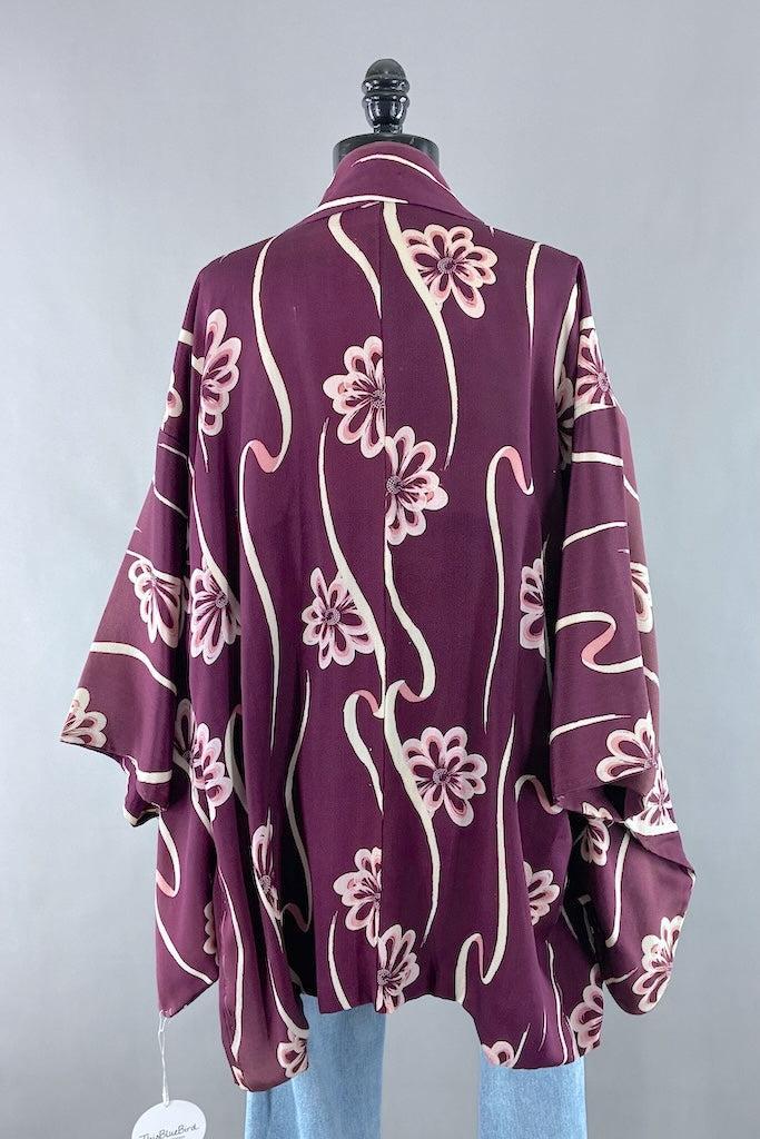 Vintage Purple Floral Silk Kimono Cardigan-ThisBlueBird