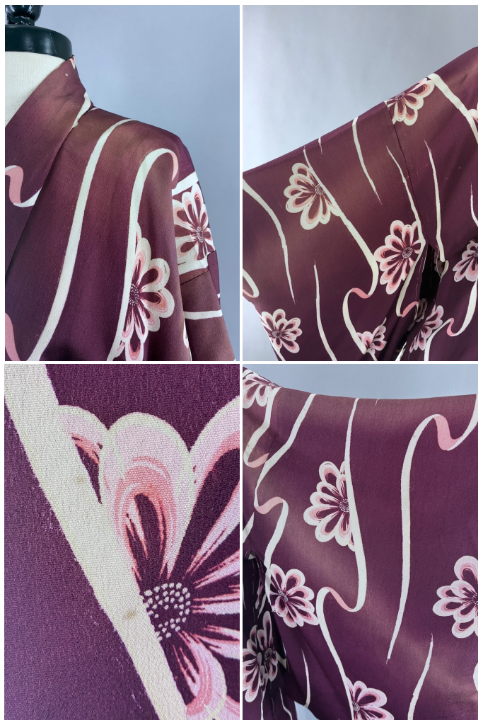 Vintage Purple Floral Silk Kimono Cardigan-ThisBlueBird