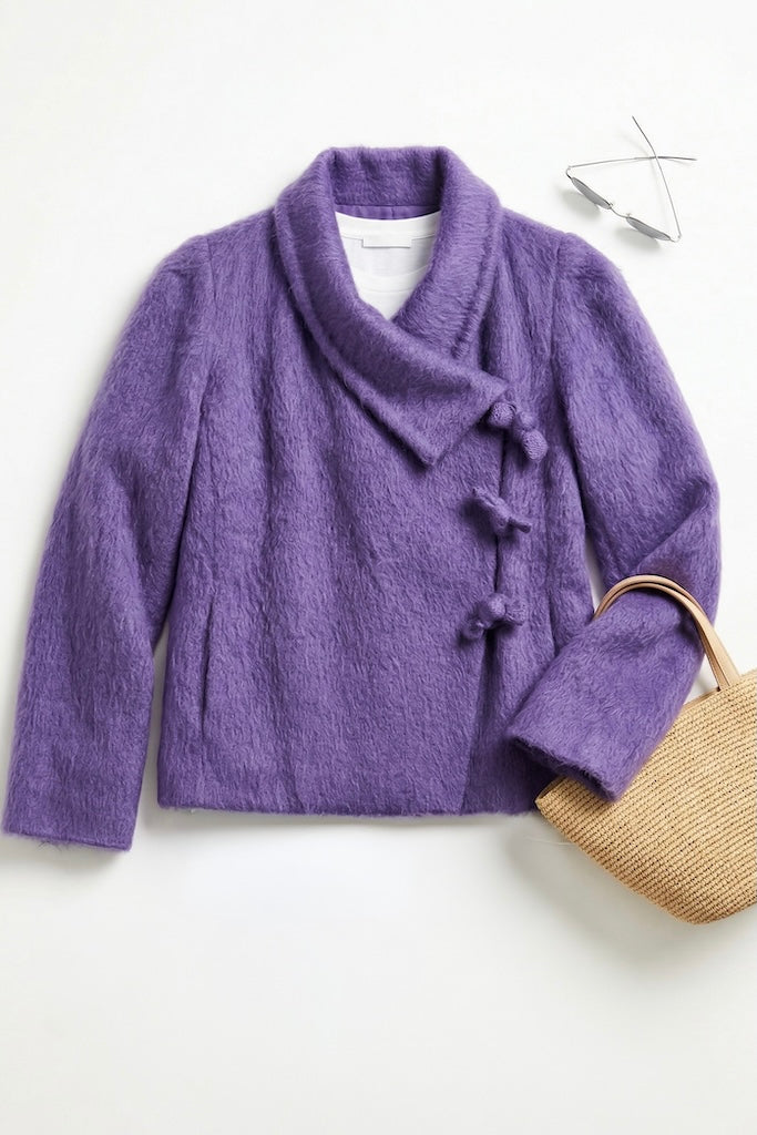 Vintage Purple Fuzzy Bow Front Jacket-ThisBlueBird