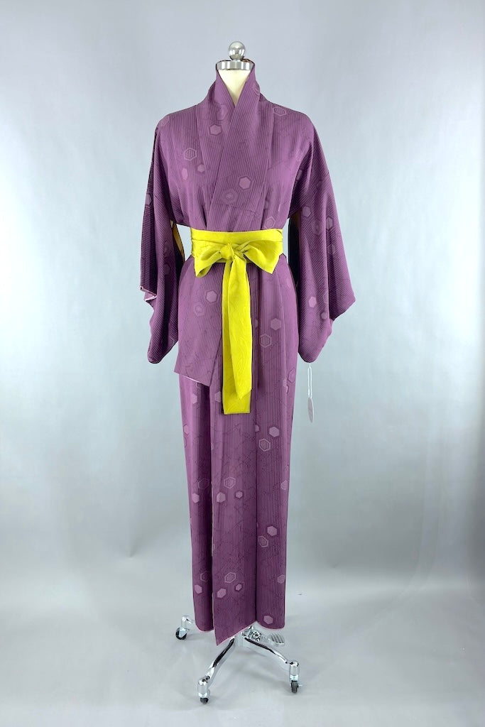 Vintage Purple Hexagon Silk Kimono Robe-ThisBlueBird
