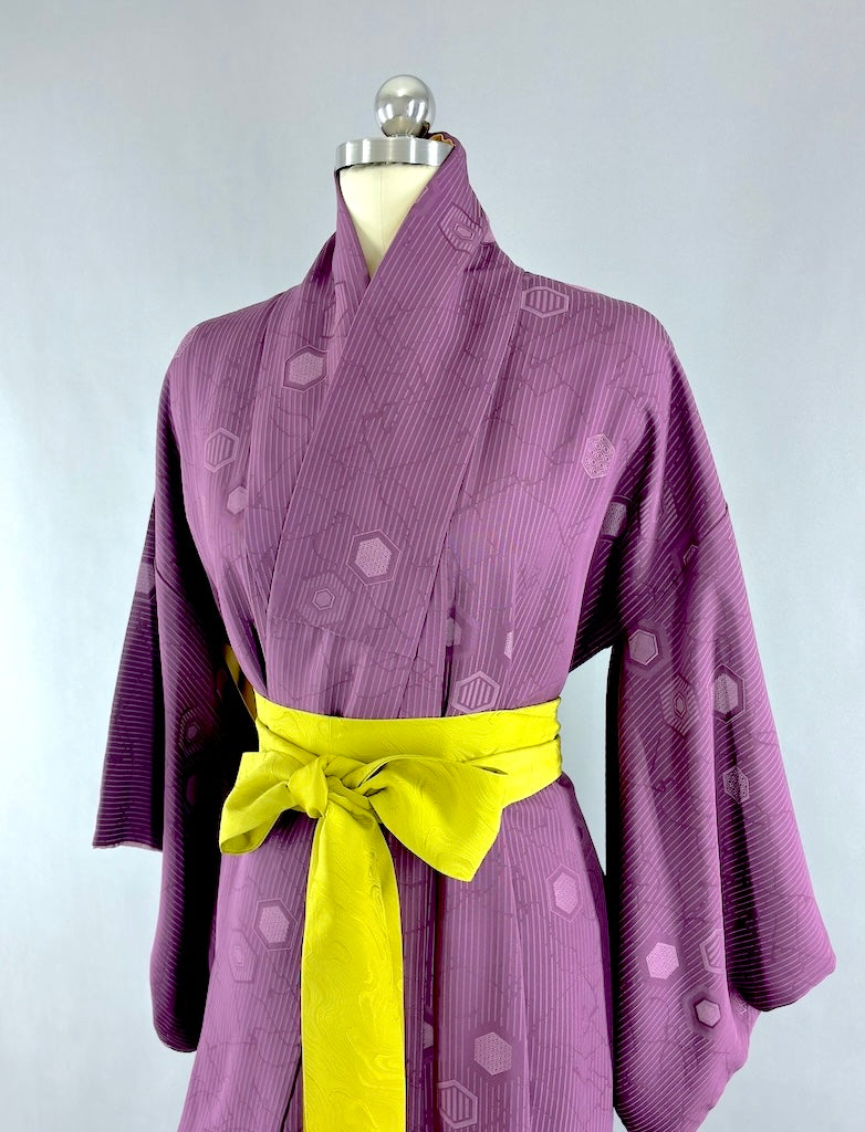 Vintage Purple Hexagon Silk Kimono Robe-ThisBlueBird