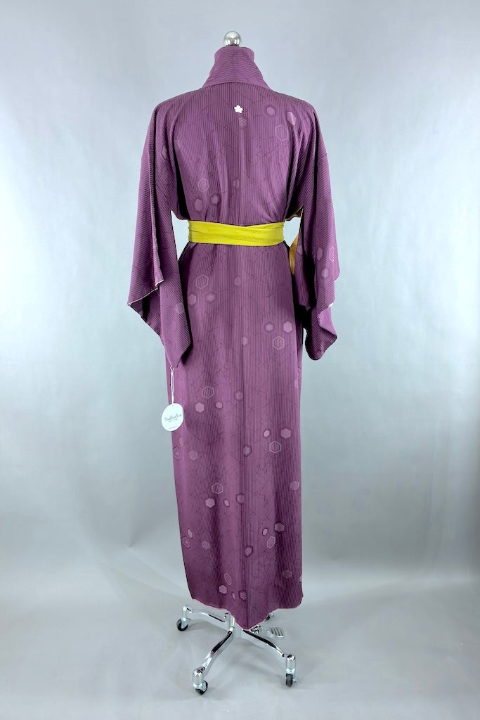 Vintage Purple Hexagon Silk Kimono Robe-ThisBlueBird